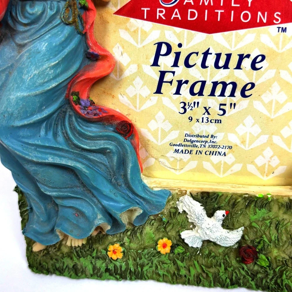 Vtg 90s Guardian Angel Resin PhotoFrame Dove Floral Roses Garden Victorian Fairy